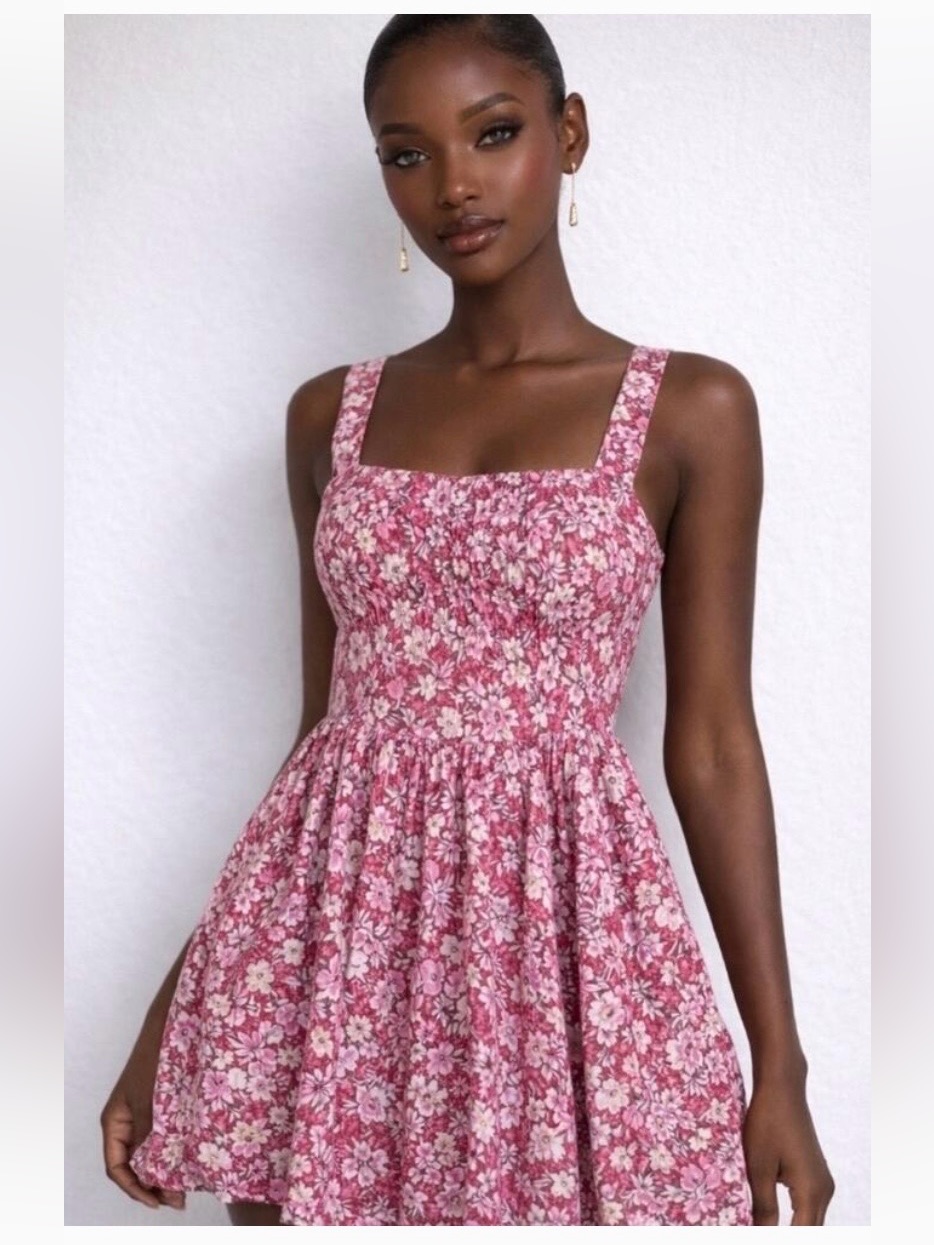 Band Of The Free Floral Corset Mini Dress Sz S Pink Cottagecore Balloon New